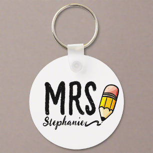 Porte-clés Nom personnalisé l Cute Pencil Typographie Enseign