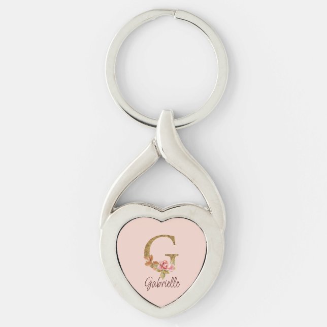 Porte-clés Nom personnalisé Lettre G Or Foil Blush Roses rose (Devant)