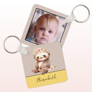Porte-clés Nom personnalisé mignon paresse 1 photo jaune