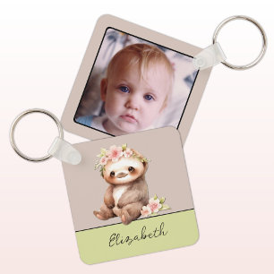 Porte-clés Nom personnalisé mignon paresse 1 photo vert