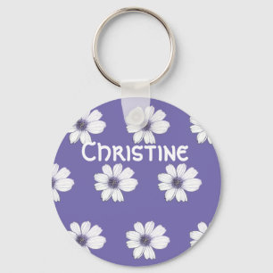 Porte-clés Nom personnalisé motif de fleurs mauves Bouton de