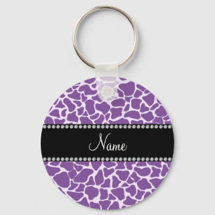 Porte-clés Nom personnalisé motif de girafe violet