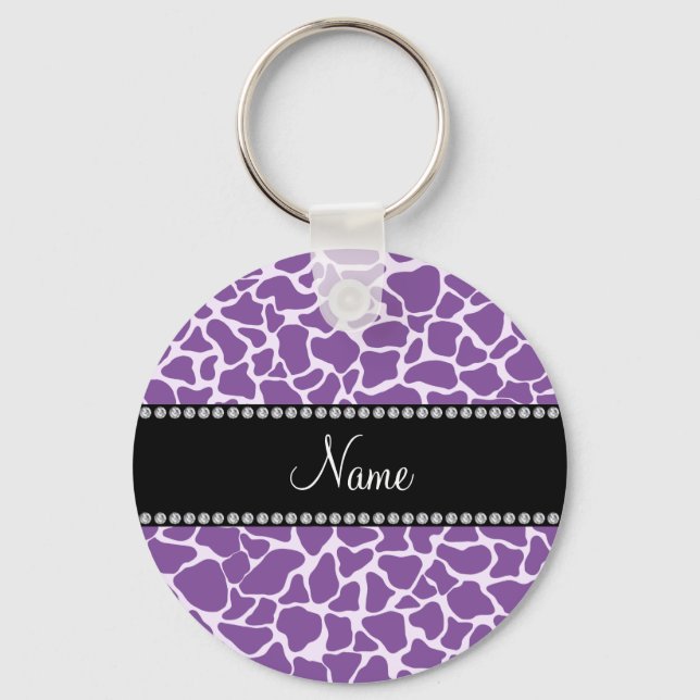 Porte-clés Nom personnalisé motif de girafe violet (Recto)