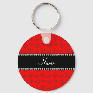 Porte-clés Nom personnalisé néon coeur rouge et empreintes de