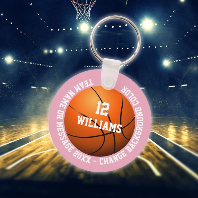 Porte-clés Nom personnalisé Numéro d'équipe Basket-ball rose (Custom Name Number Team Basketball Pink Keychain)