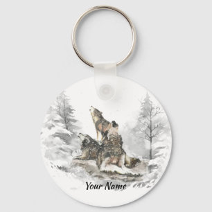 Porte-clés Nom personnalisé ou texte Wolf Friends Howling