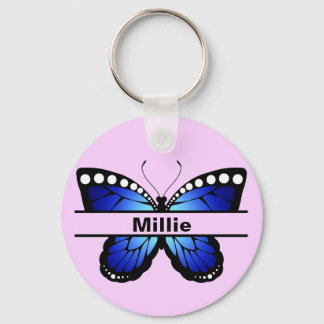 Porte-clés Nom personnalisé Papillon bleu Porte - clé rose