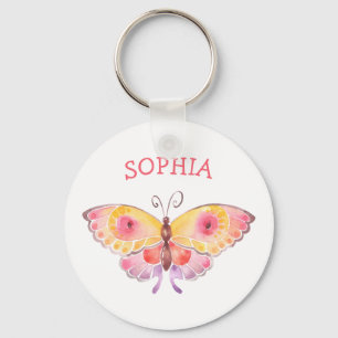 Porte-clés Nom personnalisé Papillon enfants mignonne rose