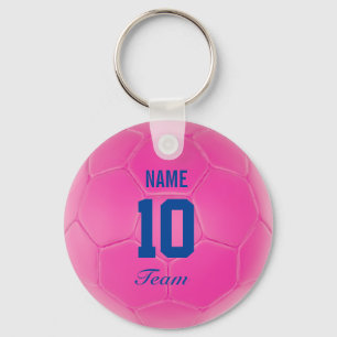 Porte-clés Nom personnalisé par ballon de football bleu rose