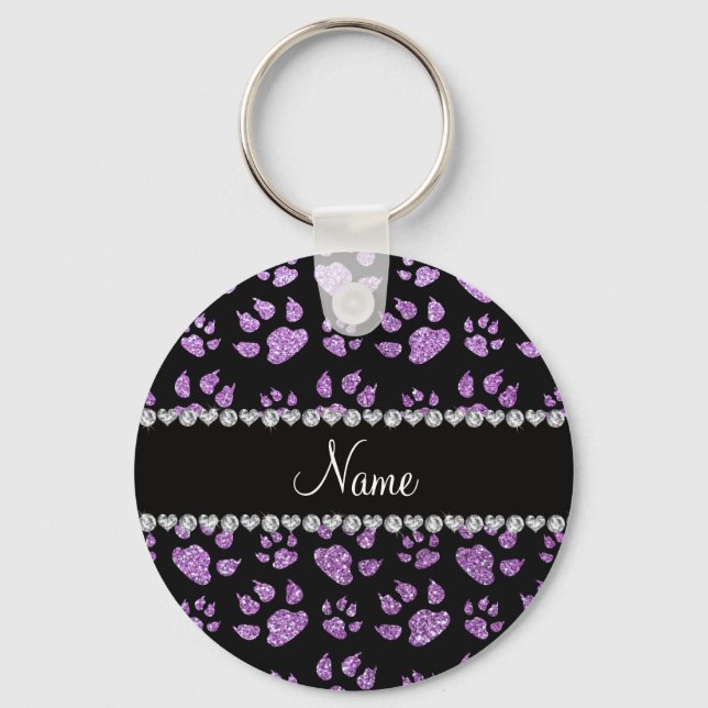 Porte-clés Nom personnalisé parties scintillant violet clair  (Recto)