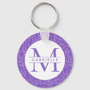 Porte-clés Nom personnalisé Parties scintillant violet Porte 