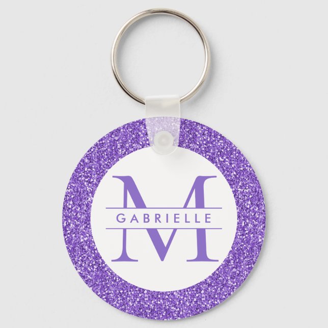 Porte-clés Nom personnalisé Parties scintillant violet Porte  (Recto)