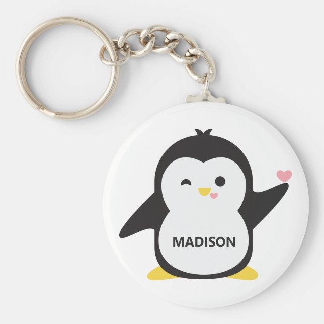 Porte-clés Nom personnalisé pingouin mignon (Devant)