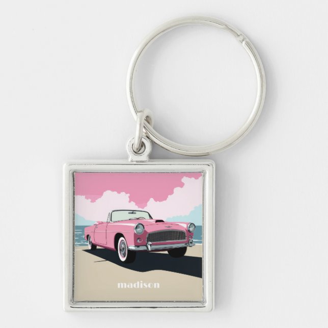 Porte-clés Nom personnalisé Pink Classic Car (Devant)