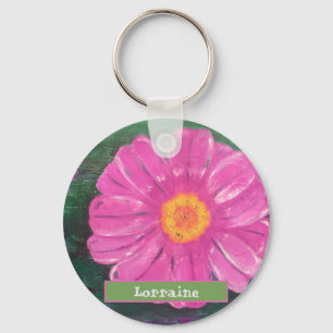 Porte-clés Nom personnalisé PINK Flower Acrylique peinture