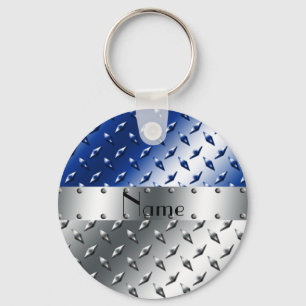 Porte-clés Nom personnalisé plaque en acier diamant bleu arge