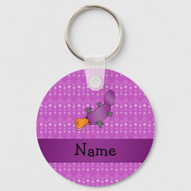 Porte-clés Nom personnalisé platypus pourpre bulles (Recto)