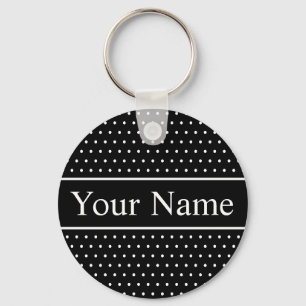 Porte-clés Nom personnalisé Polka Dot Porte - clé noir et bla
