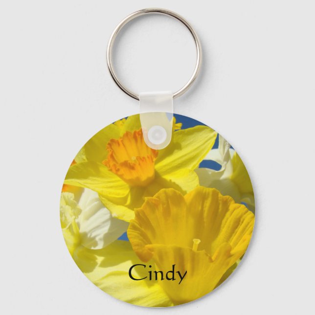 Porte-clés Nom personnalisé porte - clé Jaune Daffodil Fleurs (Recto)