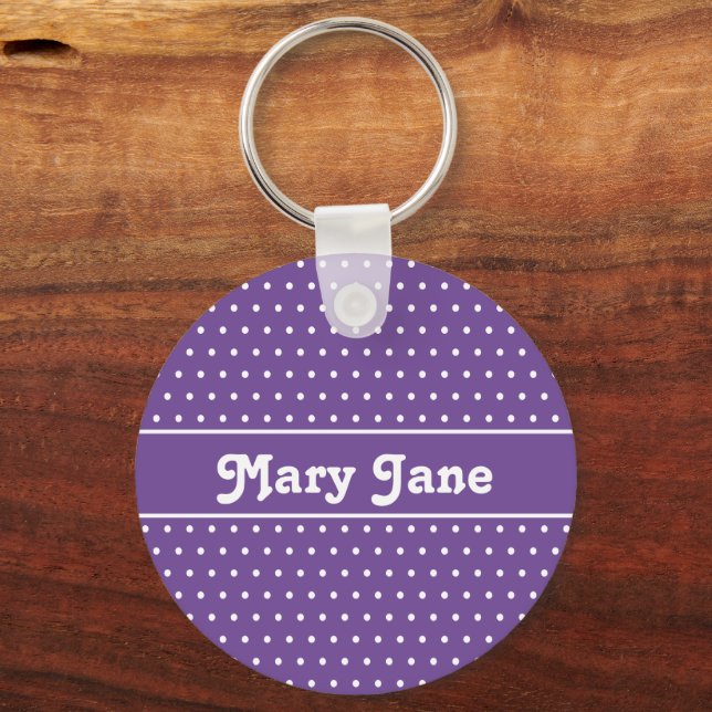 Porte-clés Nom personnalisé Pot Polka violet (Recto)