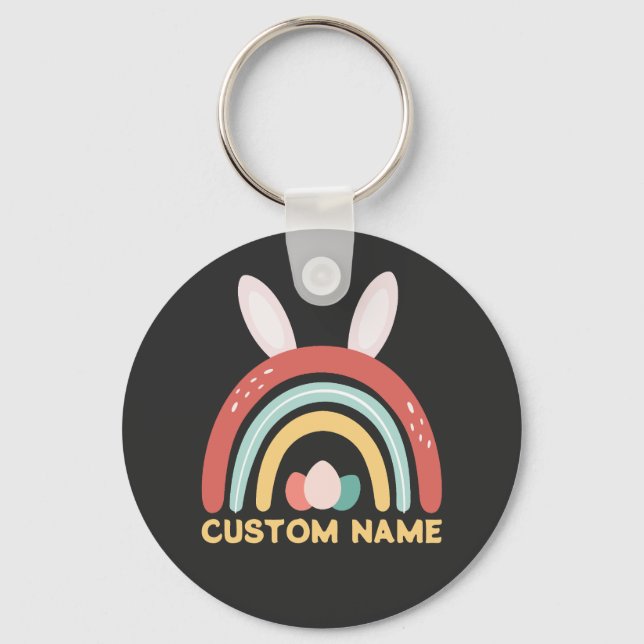 Porte-clés Nom Personnalisé Rainbow Oeuf Bunny Oreille Mignon (Recto)