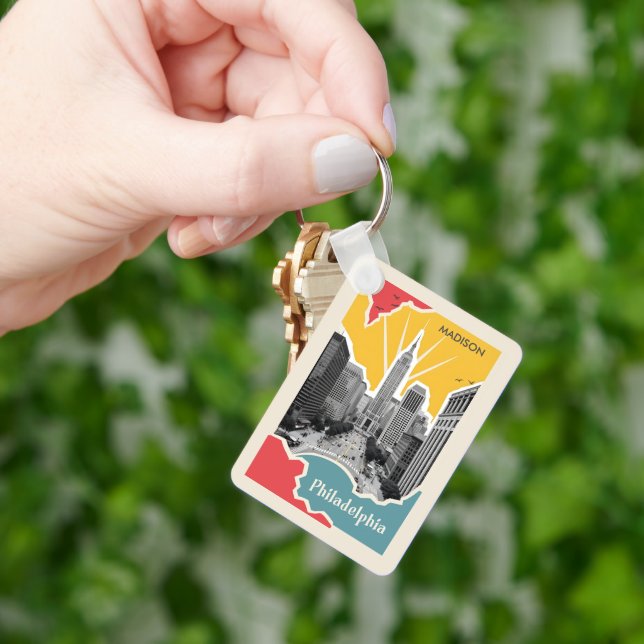 Porte-clés Nom personnalisé Retro Philadelphie (main)