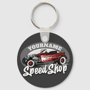 Porte-clés Nom personnalisé Rockabilly Roadster Speed Shop Ga