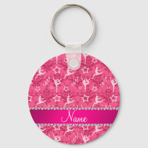 Porte-clés Nom personnalisé rose damas gymnastique