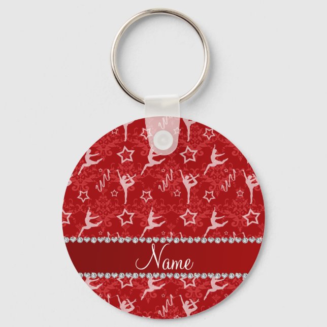 Porte-clés Nom personnalisé rouge damask gymnastique (Recto)
