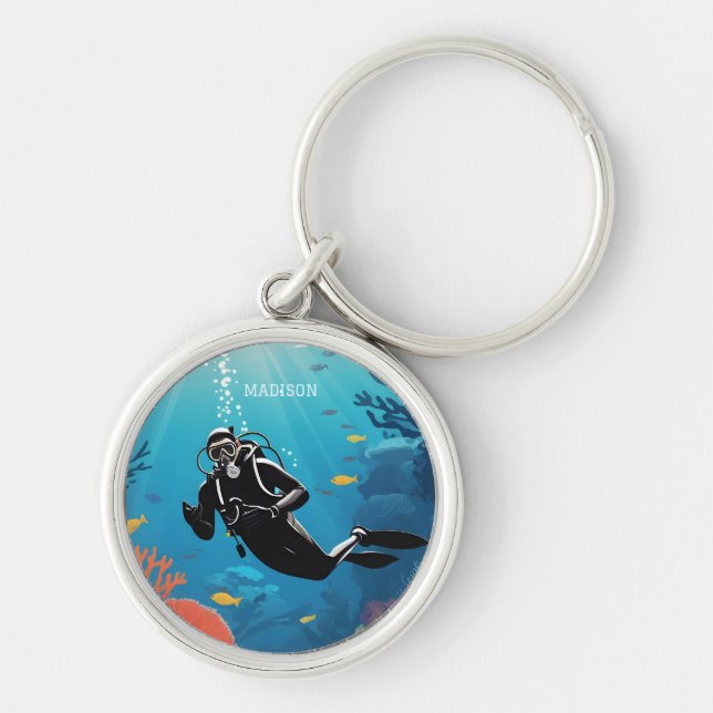 Porte-clés Nom personnalisé Scuba Diver (Devant)