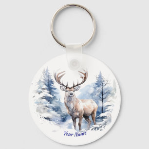 Porte-clés Nom personnalisé Stade Deer Winter Snow Forest Ani
