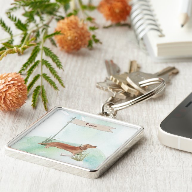 Porte-clés Nom Personnalisé Tan Dachshund Animal Chien (Côté)