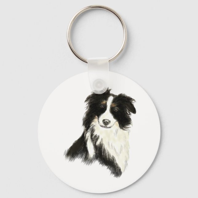 Porte-clés Nom personnalisé texte Bordure Collie chien animal (Recto)