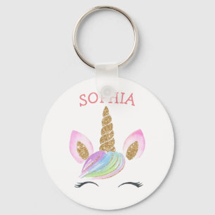 Porte-clés Nom personnalisé Unicorn Gold Parties scintillant 