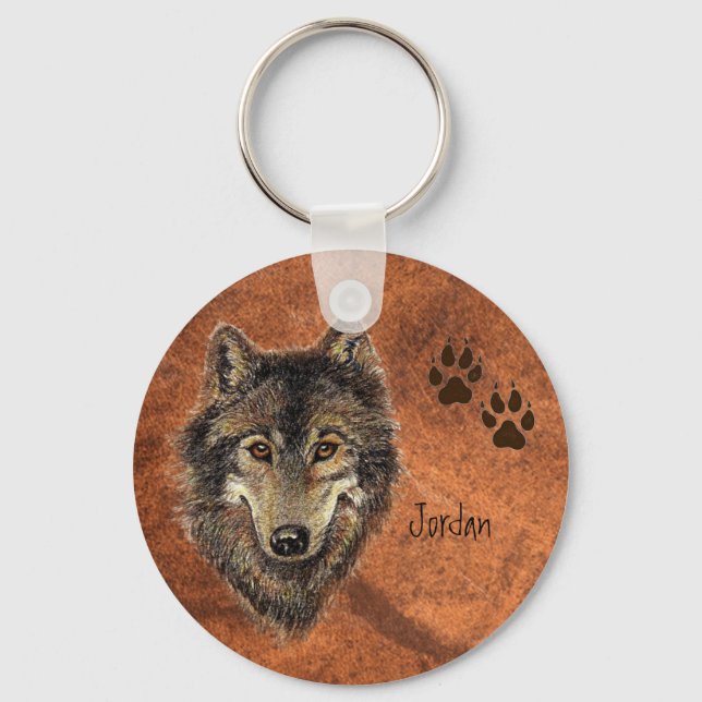 Porte-clés Nom personnalisé Wolf et traces personnalisés (Recto)