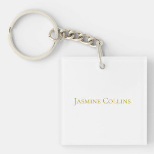 Porte-clés Nom professionnel minimaliste de couleur or