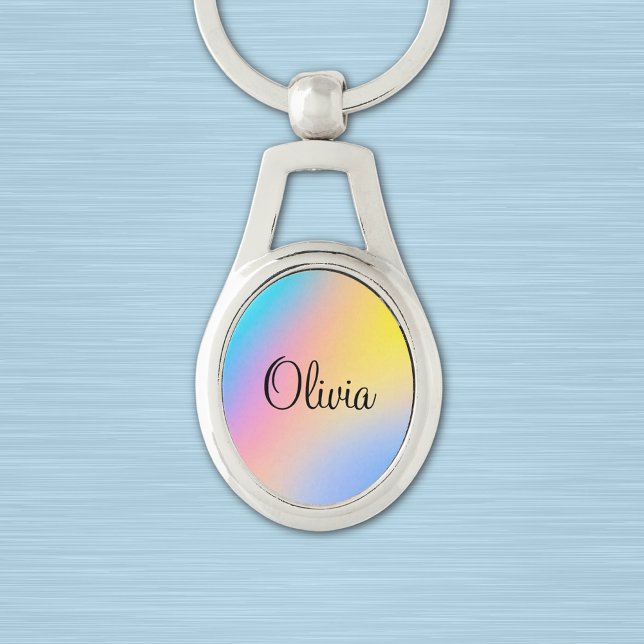Porte-clés Nom sur coloré Rainbow Ombre Imprimer Oval (Créateur téléchargé)
