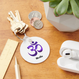 Porte-clés Nom, Symbole Om Motif violet 2 pouces en aluminium