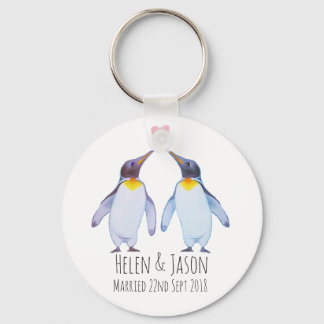 Porte-clés Noms personnalisés de pingouin Mariage Couple Port