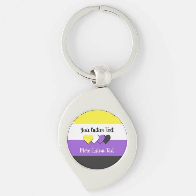 Porte-clés Non-binary pride flag with hearts keychain (Devant)