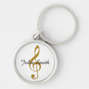 Porte-clés note musicale dorée g-clef personnalisée