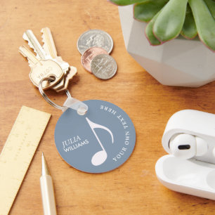 Porte-clés Note musicale sur Dusty Blue Porte - clé avec nom