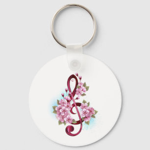 Porte-clés Notes de clef musicale en treble avec des fleurs S