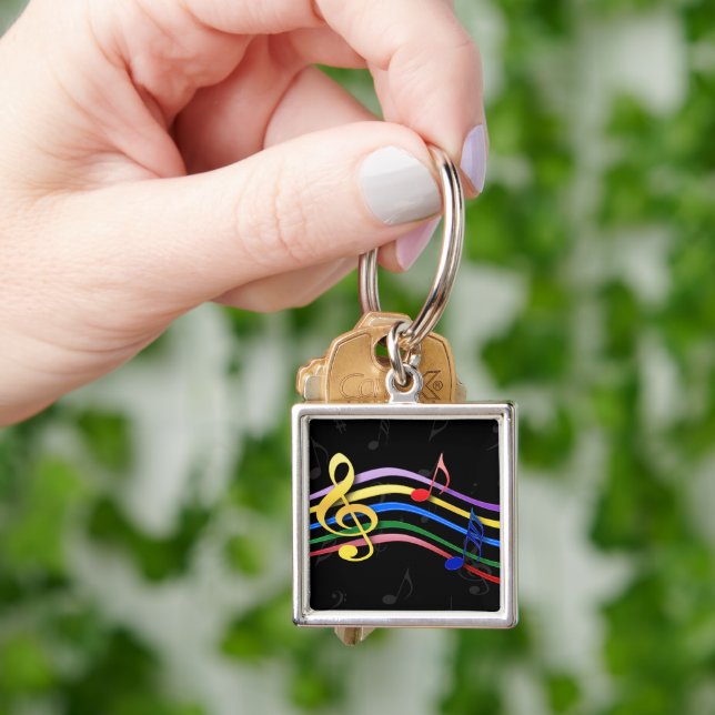 Porte-clés Notes de musique couleur arc-en-ciel (main)