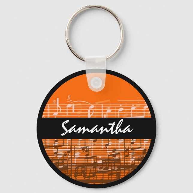 Porte-clés Notes de musique orange vif porte - clé personnali (Recto)