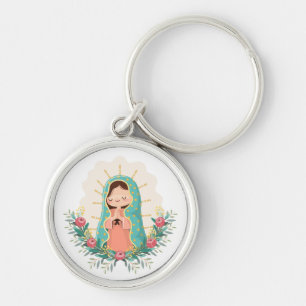 Porte-clés Notre-Dame de Guadalupe avec des fleurs Style Kawa