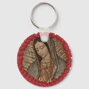 PORTE-CLÉS NOTRE DAME DE GUADALUPE AVEC DES ROSES ESPAGNOLS