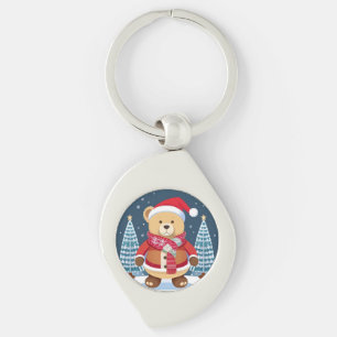 Porte-clés Nounours en peluche avec chapeau de Père Noël