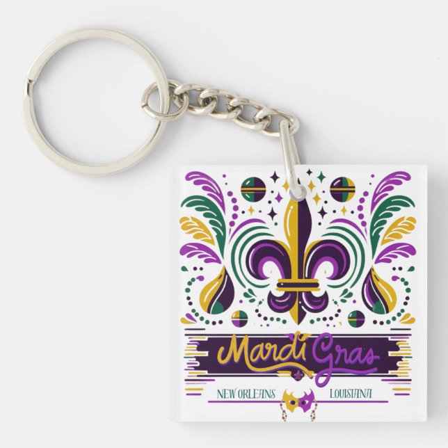 Porte-clés Nouvelle-Orléans Mardi Gras jaune violet vert (Devant)