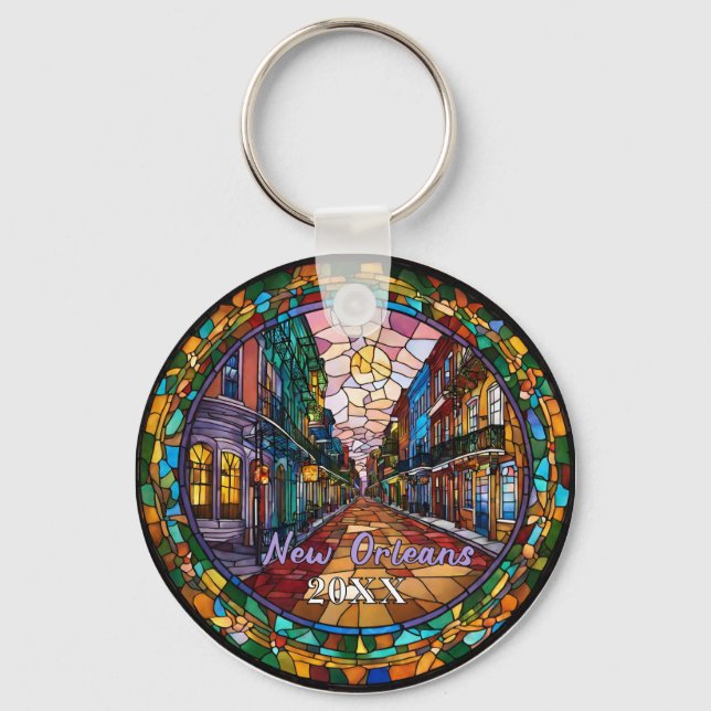 Porte-clés Nouvelle-Orléans personnalisée Bourbon Street daté (Recto)